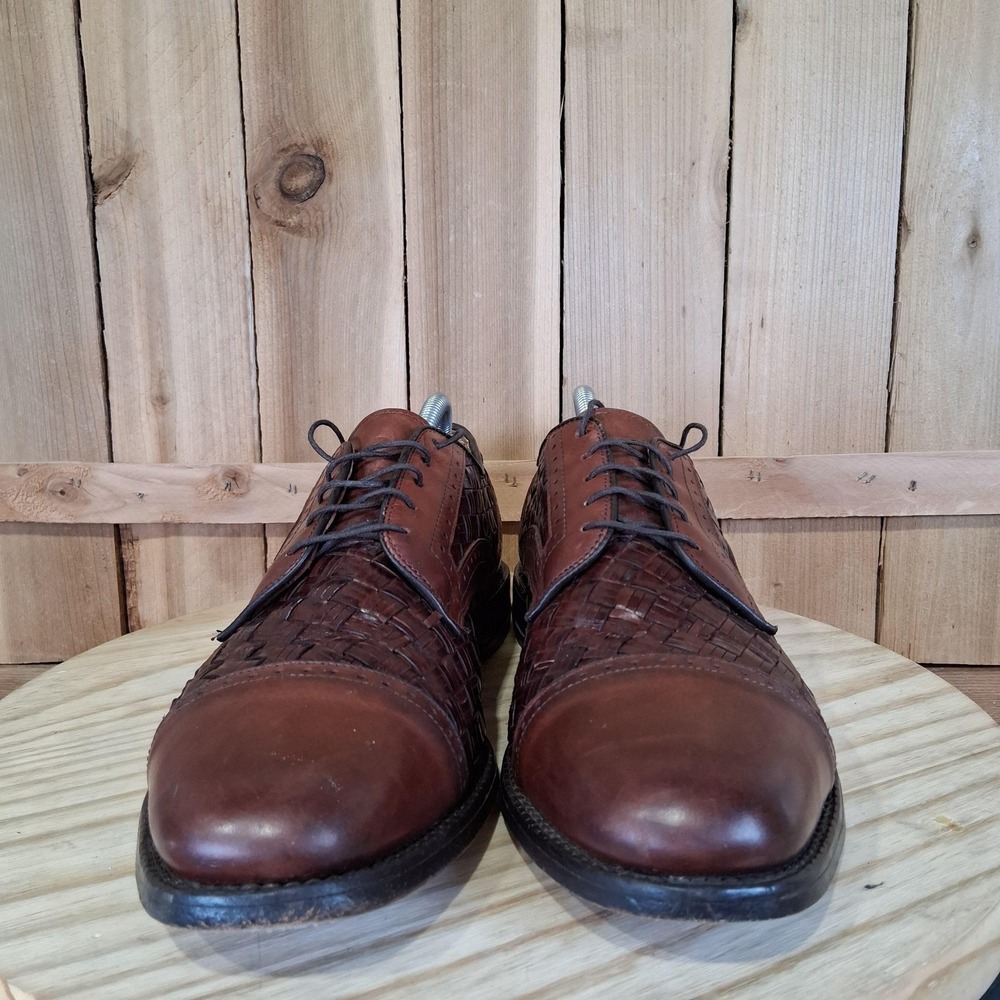 Allen Edmonds Crandon Shoes Mens 11 C Brown Woven Leather Cap Toe Oxford USA - Picture 2 of 8